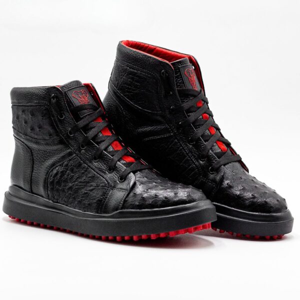 HIGH TOP PANZA DE AVESTRUZ NEGRO FORRO ROJO