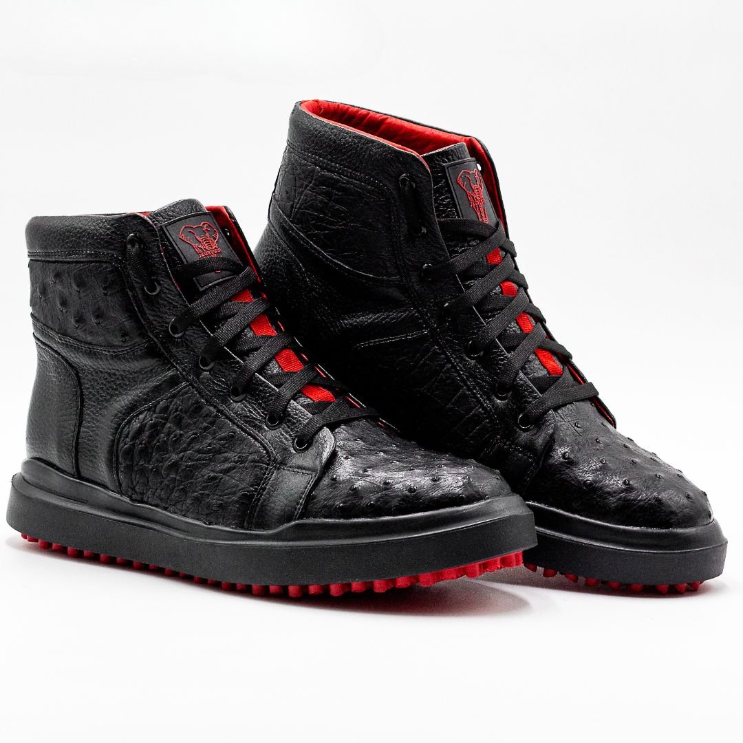HIGH TOP PANZA DE AVESTRUZ NEGRO FORRO ROJO