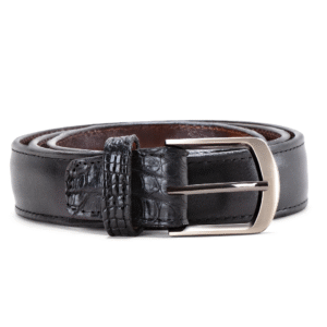 Cinturón caballero en piel de cocodrilo negro