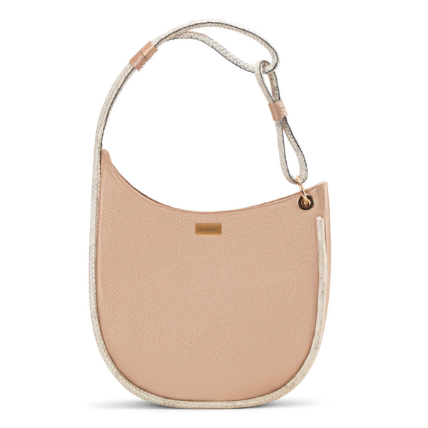 Bolsa de hombro para dama en piel nude con detalles en pitón claro