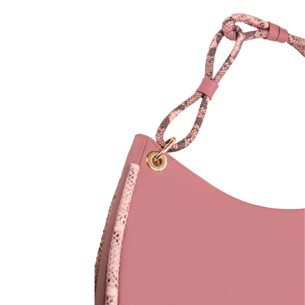 r3 Bolsa de hombro para dama en piel rosa con detalles en pitón rosado