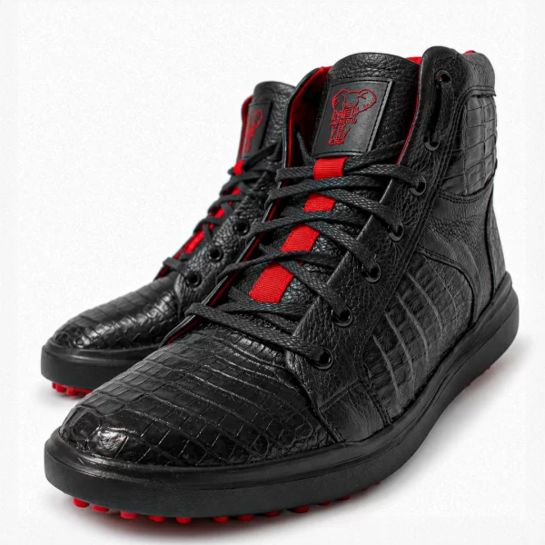 HIGH TOP COCODRILO NEGRO FORRO ROJO