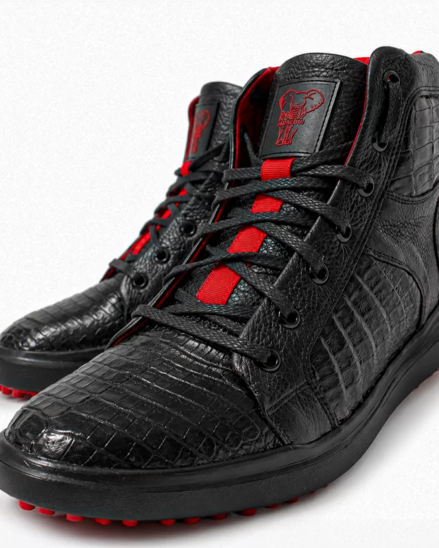HIGH TOP COCODRILO NEGRO FORRO ROJO
